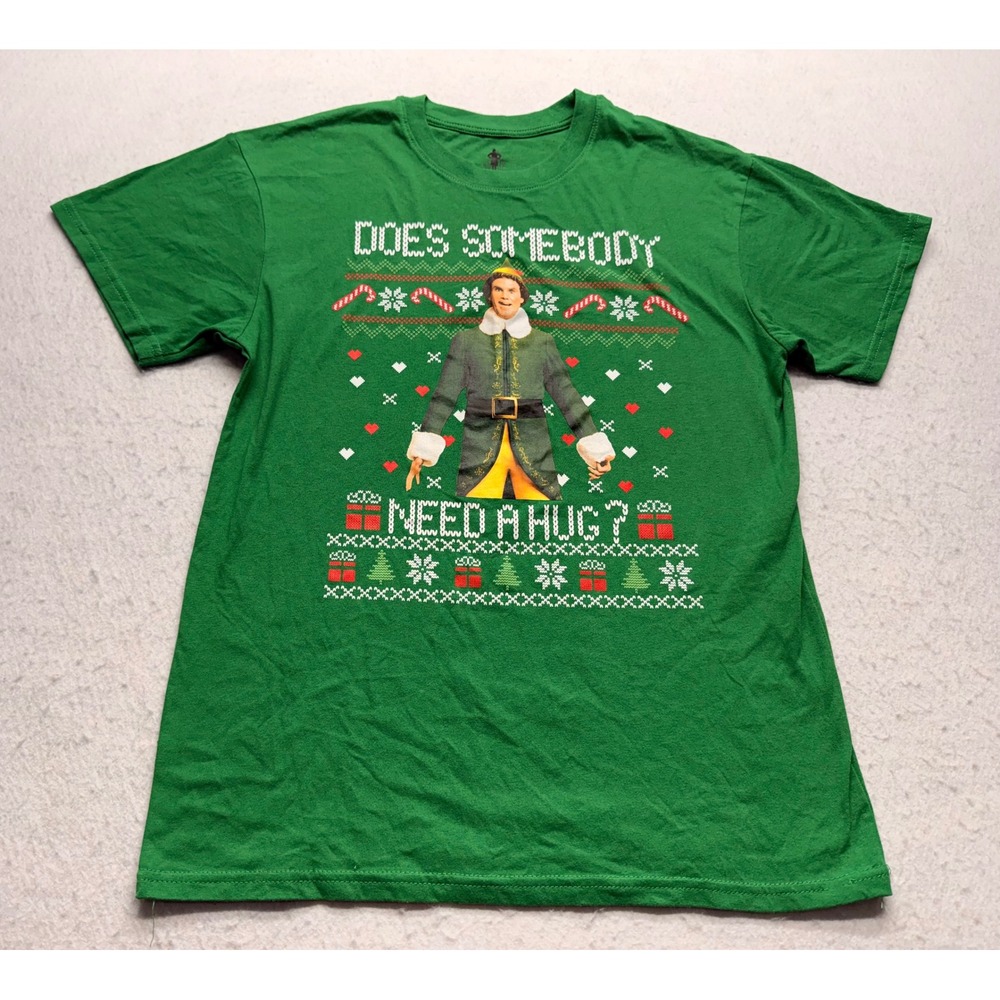 Elf Movie Buddy The Elf Does Somebody Need A Hug Green Graphic T-Shirt Mens M